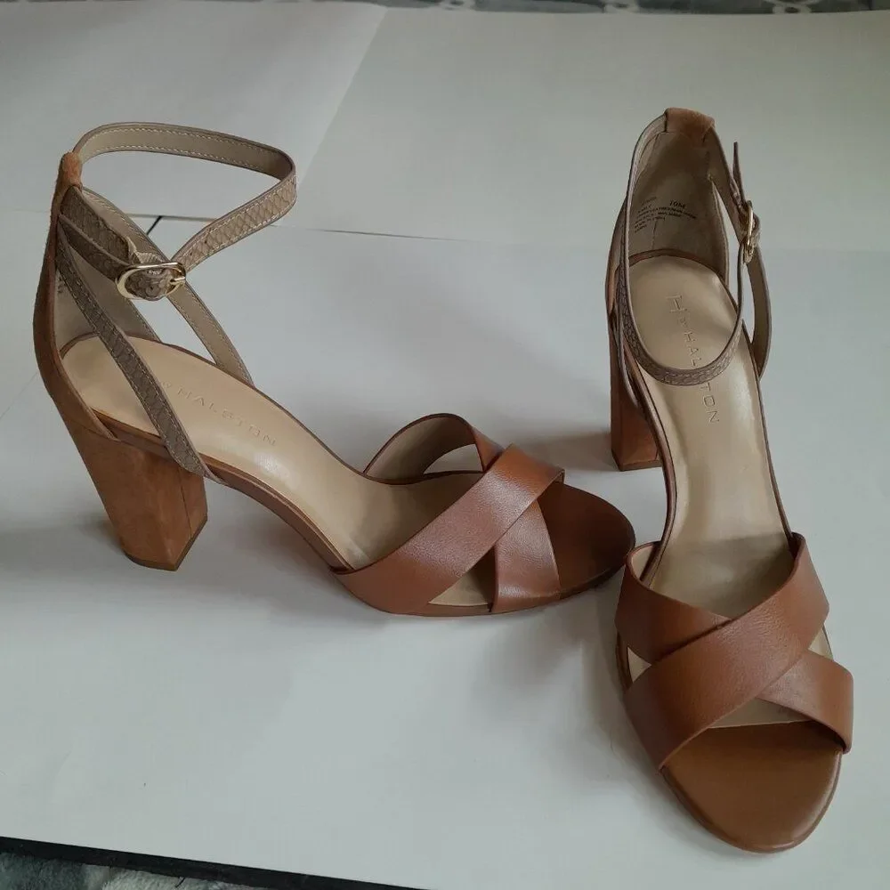 H by Halston Kaely Snake Embossed Tan Heels Size 10M